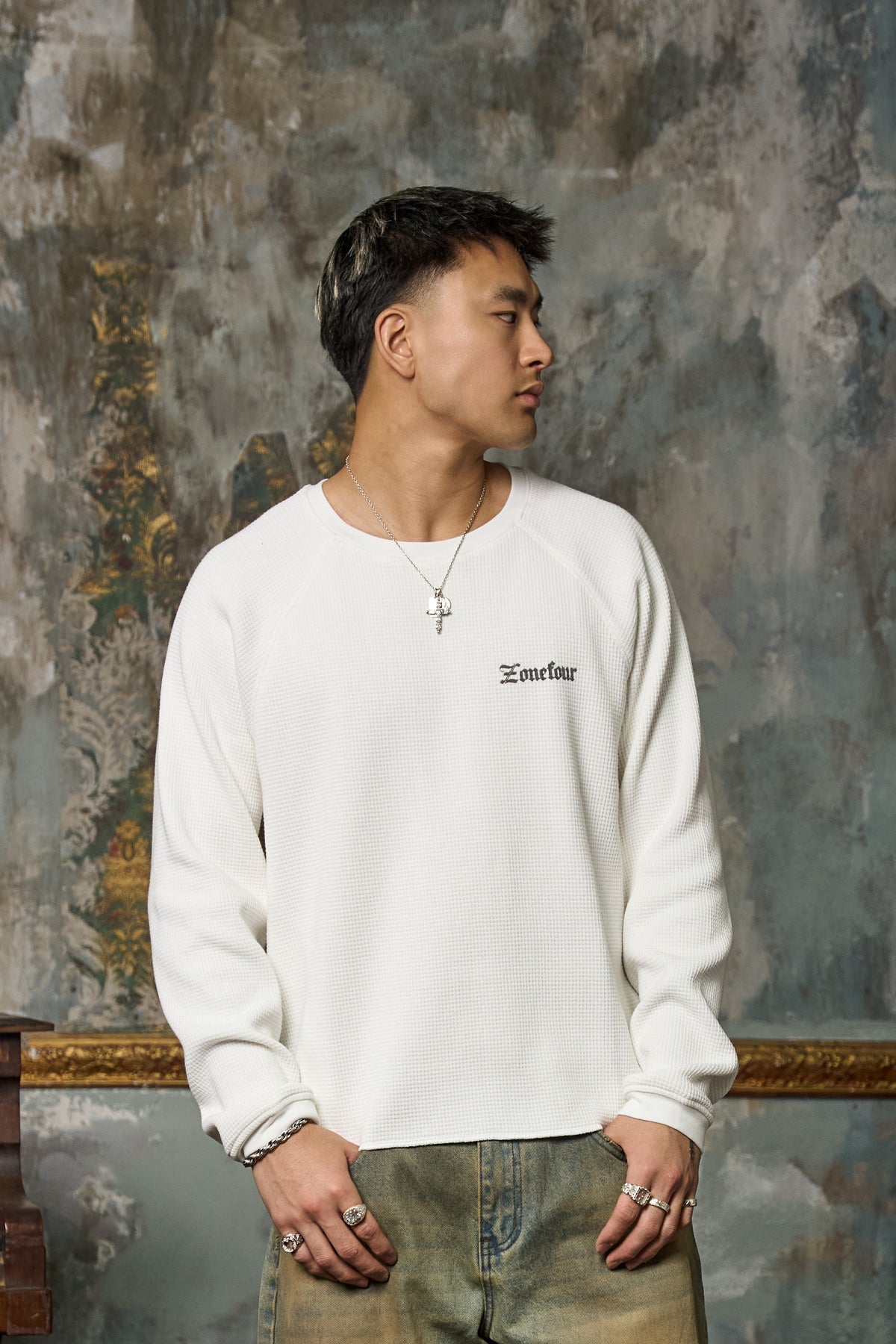 Long Sleeve Ego Waffle - White