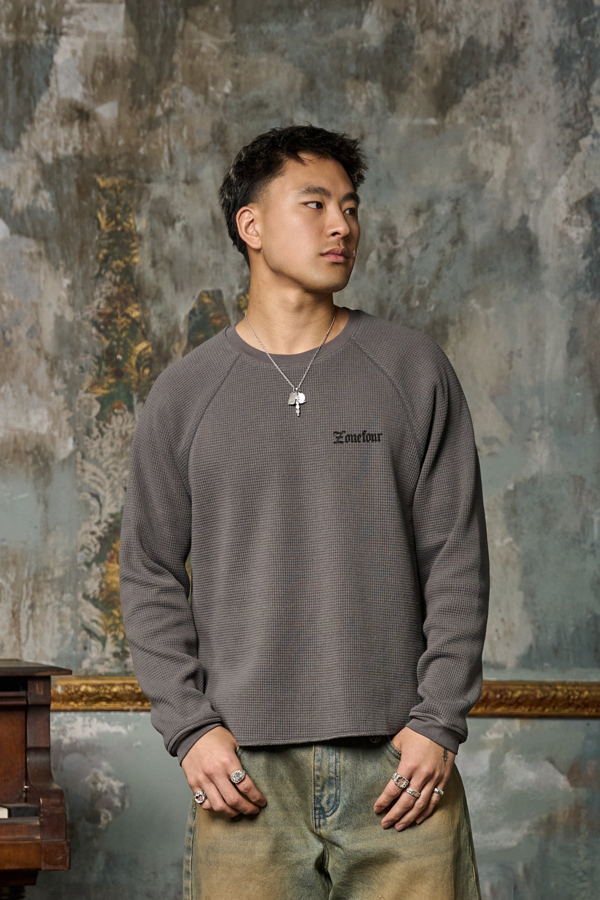 Long Sleeve Waffle - Charcoal Grey